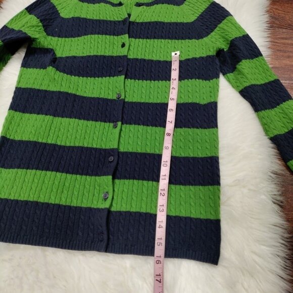 L.L. Bean Vintage Womens Striped Green & Navy Button-Up Cardigan Sweater L - Picture 7 of 12